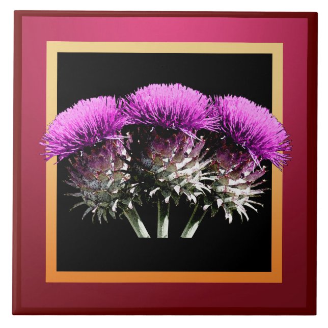 Three Scottish Thistles Tile (Front)