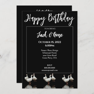 THREE SEBASTOPOL GEESE BLACK BIRTHDAY INVITATION