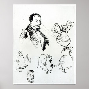 Three self portraits and profiles poster