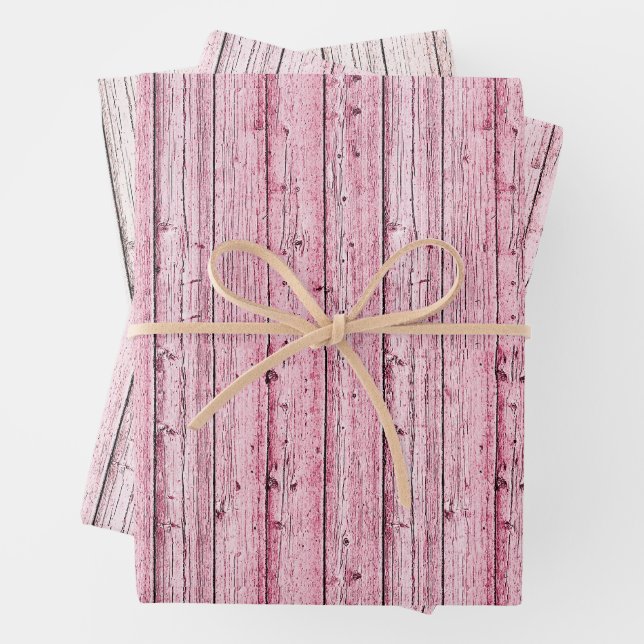 Three Shades of Pink Knotty Wood  Wrapping Paper Sheet (In situ)
