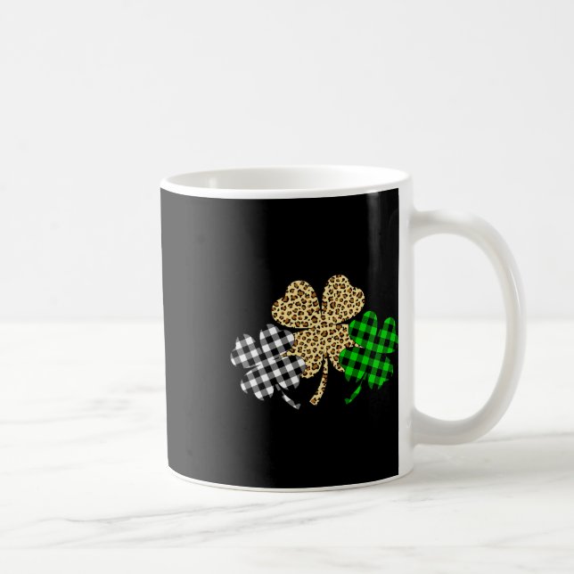 Three Shamrocks Leopard Buffalo Plaid St Patrick D Coffee Mug (Right)