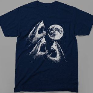 Three Shark Moon Funny Great White T-Shirt