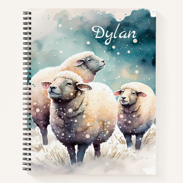 Three Sheep in Winter Wonderland - Customised Notebook (Front)