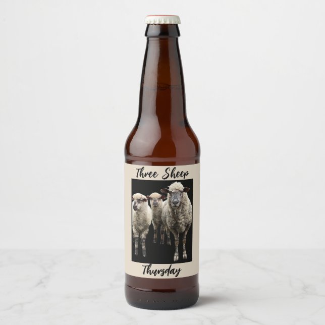 THREE SHEEP PHOTO BEER BOTTLE LABEL (Front)