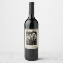 THREE SHEEP PHOTO WINE BOTTLE LABEL