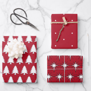 Three Sheets Of Christmas Wrapping Paper Red