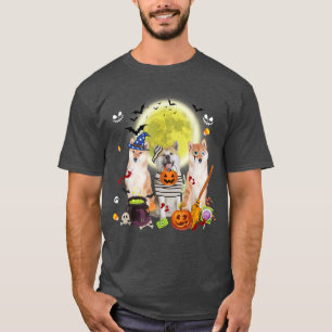 Three Shiba Inu Dogs Witch Scary Mummy Halloween T-Shirt