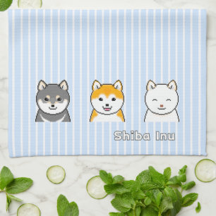 Three Shiba Inu Dogs With Different Coat Colours Tea Towel