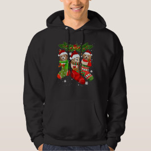 Three Shih Tzu In Sock Christmas Santa Hoodie