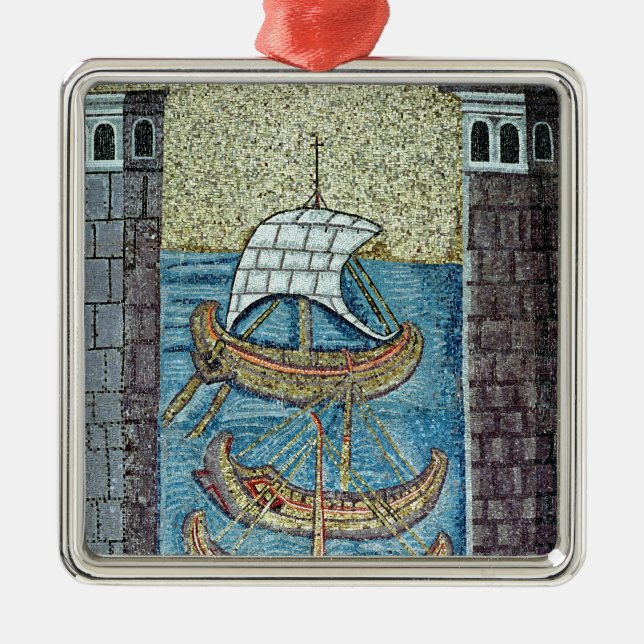 Three ships entering the port of Ravenna Metal Tree Decoration (Front)