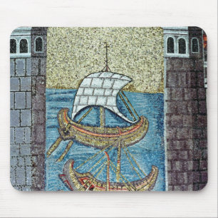 Three ships entering the port of Ravenna Mouse Mat