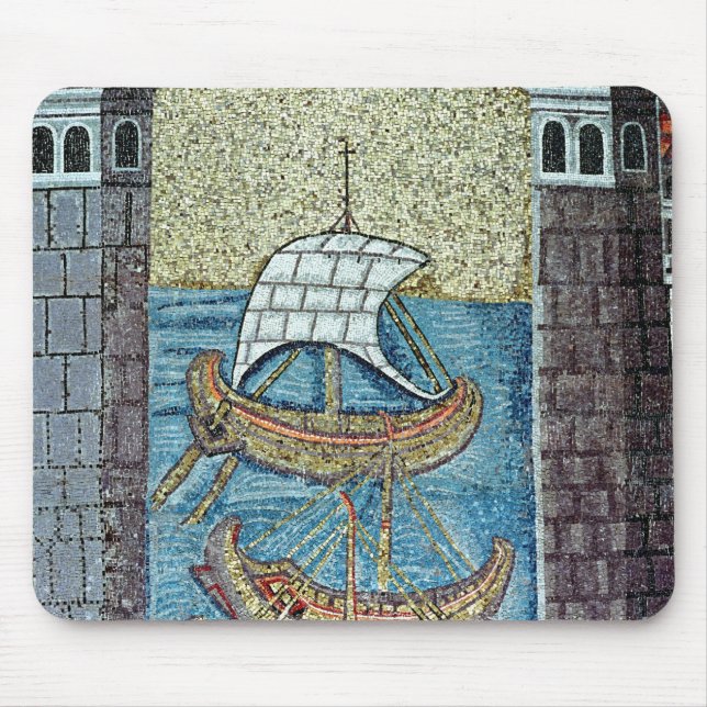 Three ships entering the port of Ravenna Mouse Mat (Front)