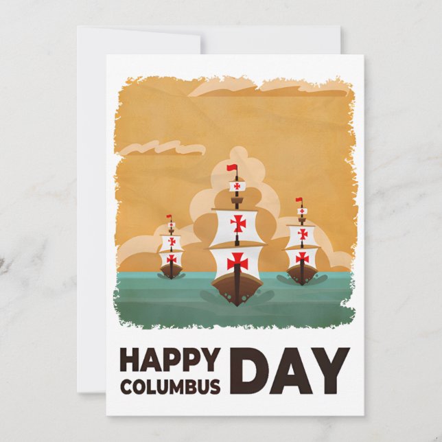 Three Ships Happy Columbus Day Invitation (Front)