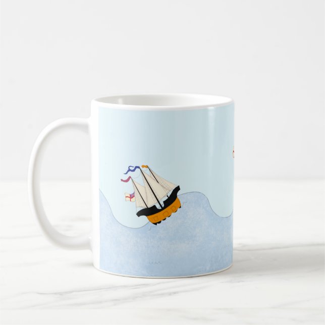 Three Ships Sailing on the Rolling Sea Nautical Coffee Mug (Left)