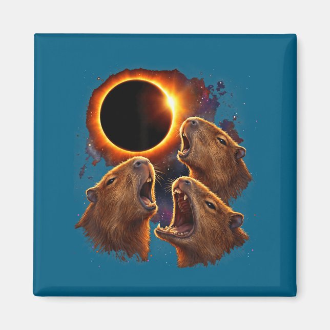 Three Shirt Capybaras Howling Total Solar Magnet (Front)