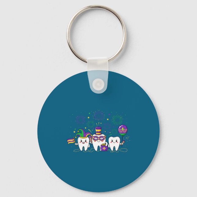 Three Shirt Mardi Gras Teeth Beads Mardi Key Ring (Front)