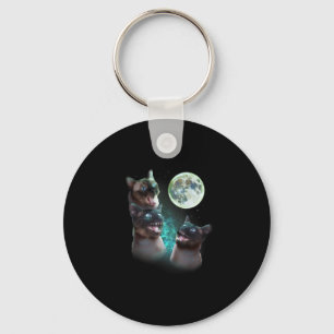 Three Siamese Cats Howl At The Moon Funny Hallowee Key Ring