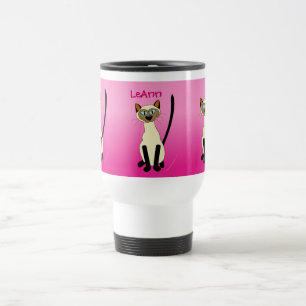 Three Siamese Cats Pink Personalised Stainless Travel Mug