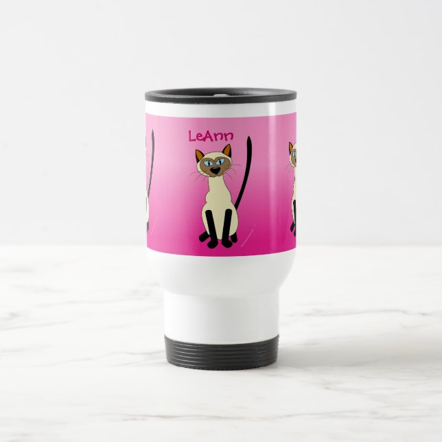 Three Siamese Cats Pink Personalised Stainless Travel Mug (Center)