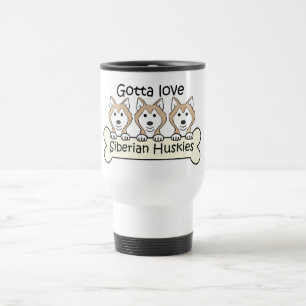 Three Siberian Huskies Travel Mug