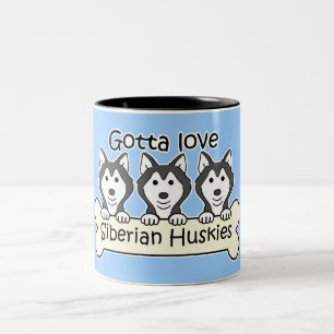 Three Siberian Huskies Two-Tone Coffee Mug