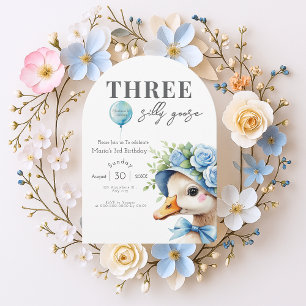Three Silly Goose Boy 3rd Birthday  Invitation