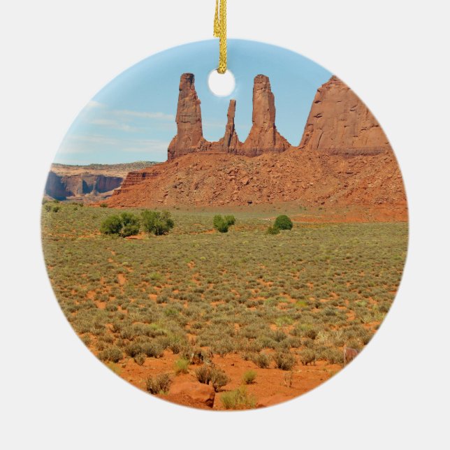 Three Sisters Stone Formation at Monument Valley Ceramic Tree Decoration (Back)