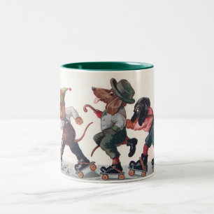 Three Skating Dachshunds - An Anthropomorphic Dog Two-Tone Coffee Mug