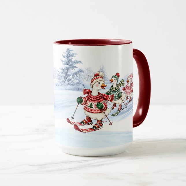 Three Skiing Ducks Holiday Mug (Front Right)