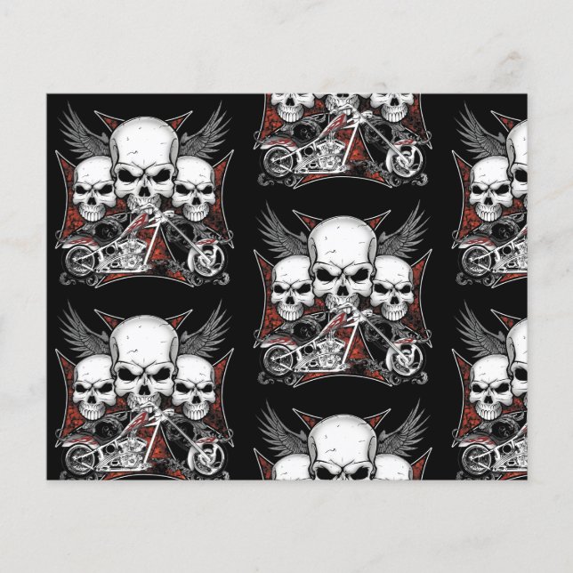 Three Skull Chopper Motorcycle Scrapbook Paper  (Front)