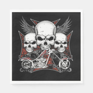 Three Skull with Red Chopper Motorcycle  Napkin