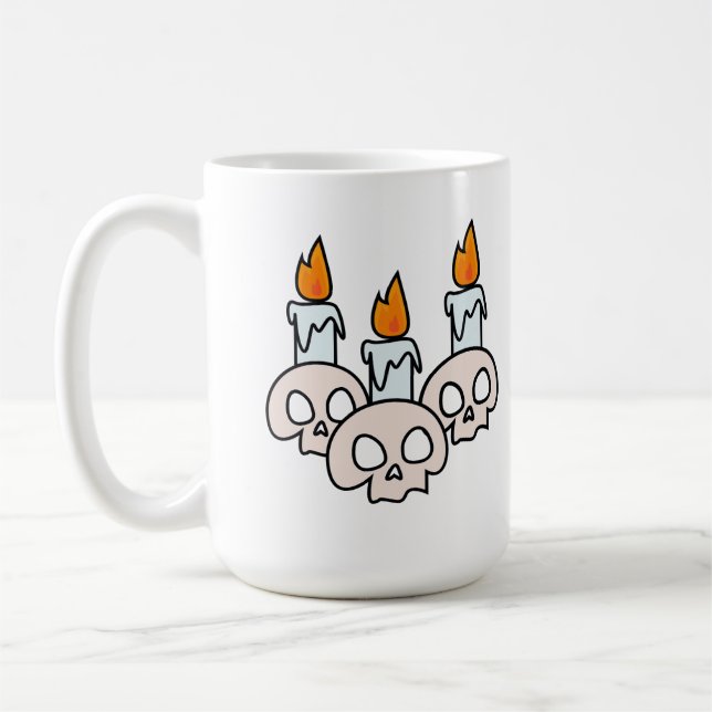 Three Skulls with Burning Candles Coffee Mug (Left)