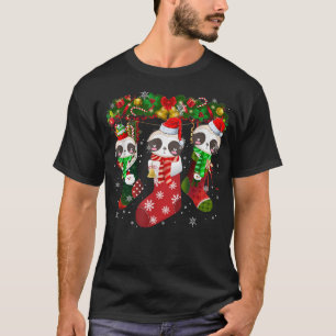 Three Sloth In Sock Christmas Cute Santa Hat T-Shirt