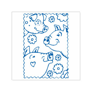THREE SMILING PIGS, FARM FAMILY, HAPPY BARNYARD SELF-INKING STAMP