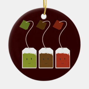 Three smiling tea bags ceramic tree decoration
