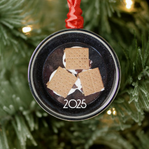 Three S'mores on a Metal Camp Plate Ornament
