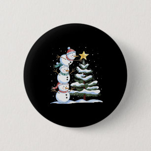 Three Snowmen Are Arranging A Christmas Tree Cute 6 Cm Round Badge