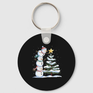 Three Snowmen Are Arranging A Christmas Tree Cute  Key Ring