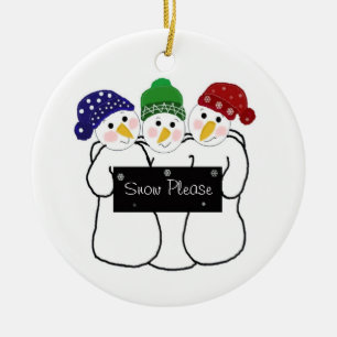 Three Snowmen with Snow Sign Ceramic Tree Decoration