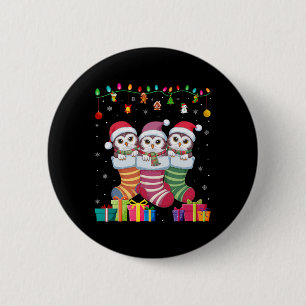 Three Snowy Owl In Sock Funny Boys Girls Kids Chri 6 Cm Round Badge