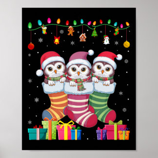 Three Snowy Owl In Sock Funny Boys Girls Kids Chri Poster