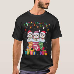Three Snowy Owl In Sock Funny Boys Girls Kids Chri T-Shirt