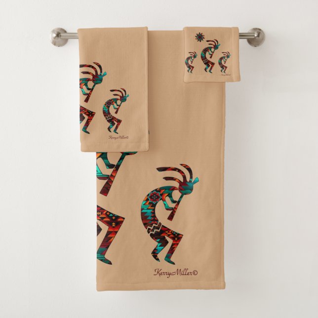 Three Southwest Kokopelli  Bath Towel Set (Insitu)