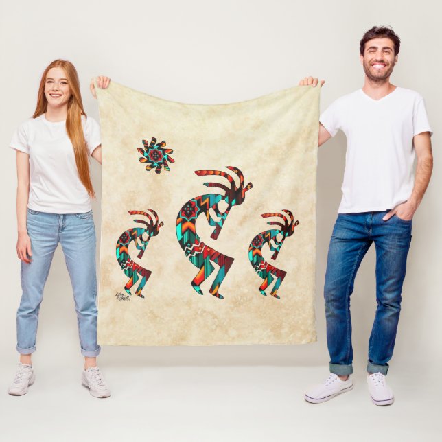 Three Southwest Kokopelli Fleece Blanket (In Situ)