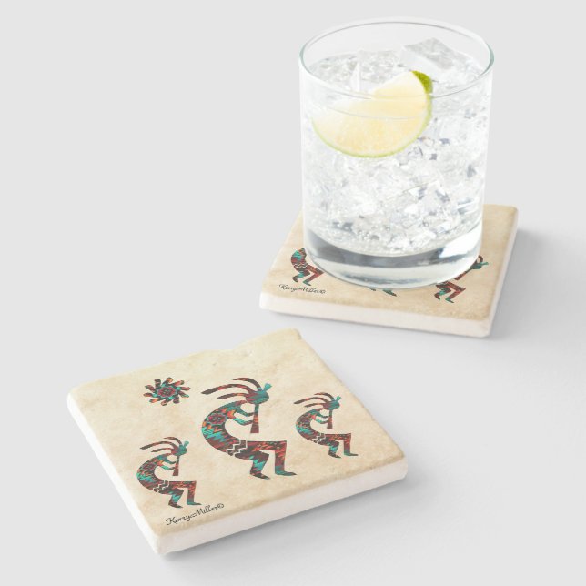Three Southwest Kokopelli Stone Coaster (Side)