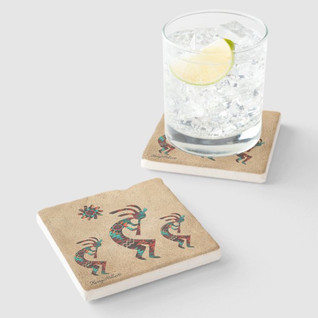 Three Southwest Kokopelli Stone Coaster (Side)