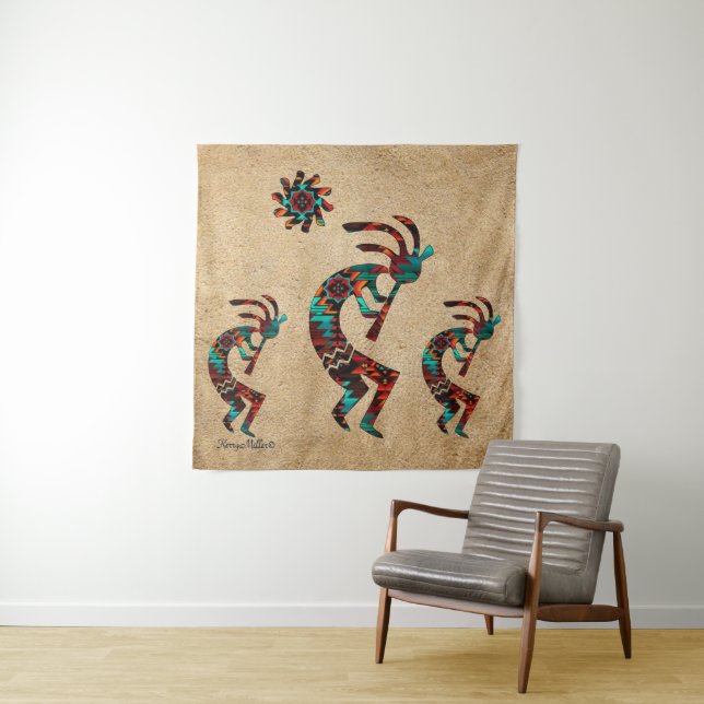 Three Southwest Kokopelli Tapestry (In Situ)