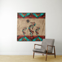Three Southwest Kokopelli Tapestry