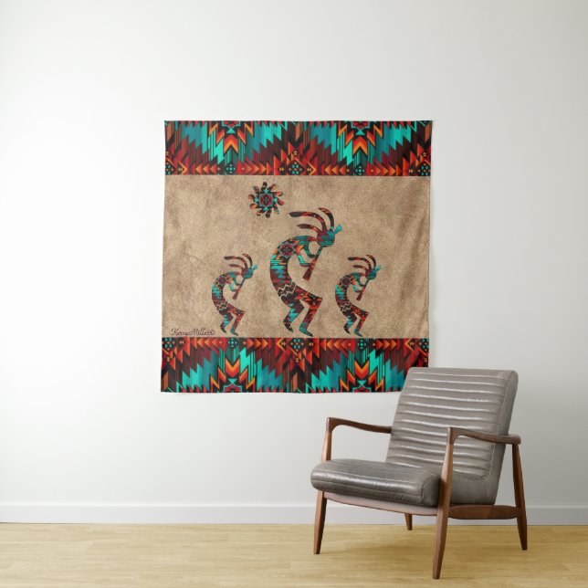 Three Southwest Kokopelli Tapestry (In Situ)
