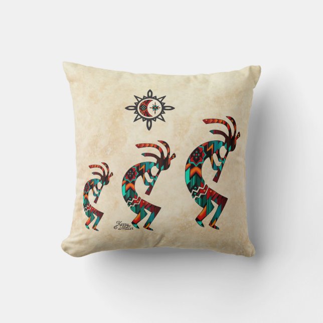 Three Southwest Kokopelli Throw Pillow (Front)